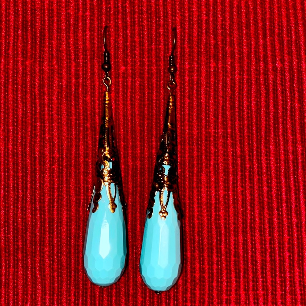 Handcrafted Silver and Turquoise Dangling Earrings